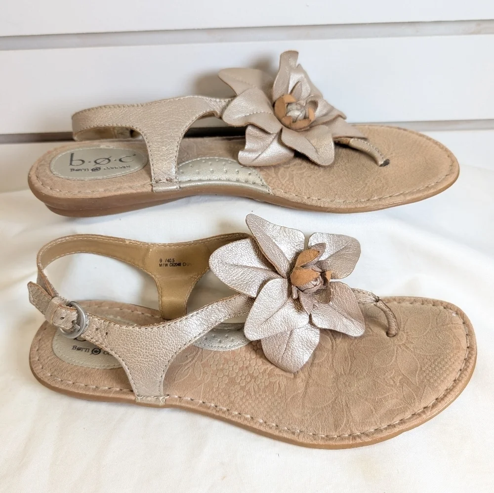 Born B.O.C. Concept  Acacia Sz 9 flower flat sandal/ champagne color